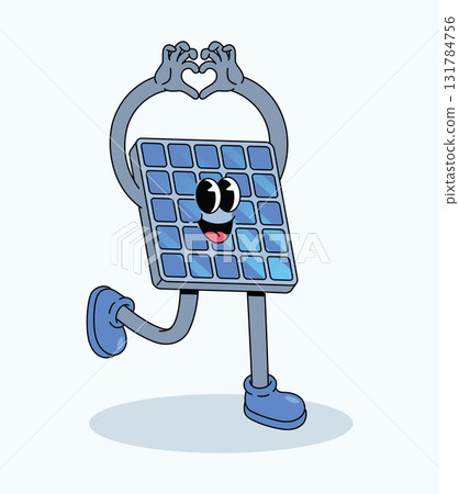 solar panel love sign groovy cartoon illustration 131784756