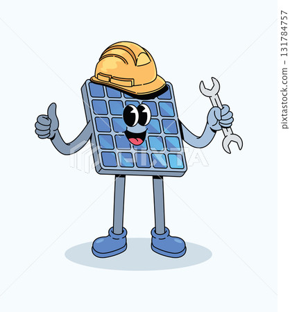 solar panel smart repair groovy cartoon illustration 131784757