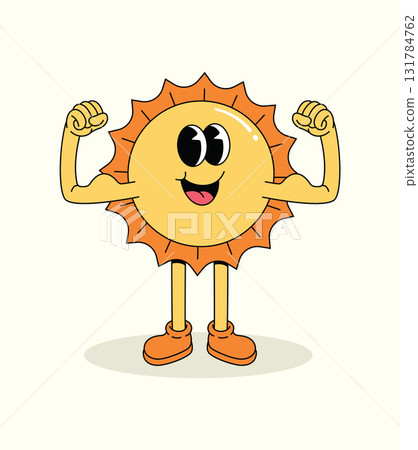sun strong groovy cartoon illustration 131784762