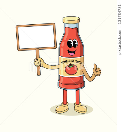 tomato ketchup blank board groovy cartoon illustration 131784781