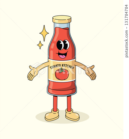 tomato ketchup groovy cartoon illustration 131784784