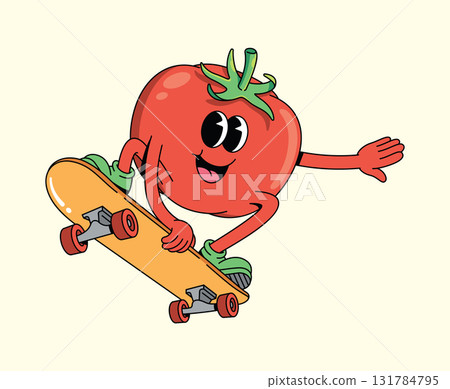 tomato skateboard groovy cartoon illustration tomato skateboard groovy cartoon illustration 131784795