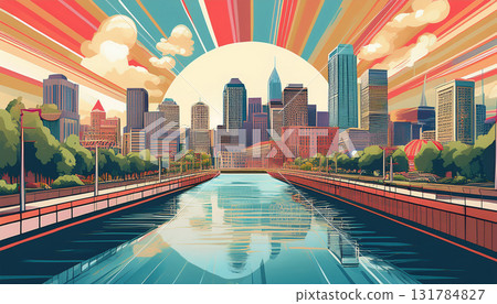 復古風格城市景觀插畫 復古風格城市景觀插畫 131784827