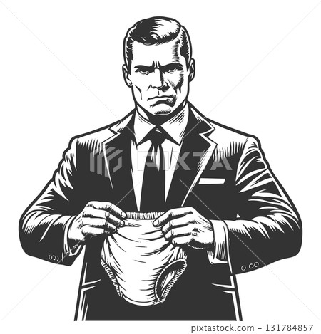 Serious businessman holding diaper raster 131784857