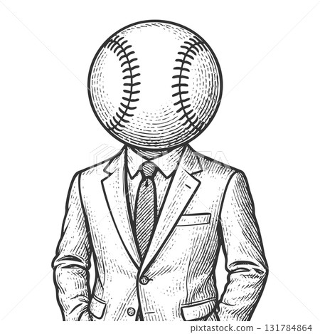 Businessman with baseball head engraving vector Businessman with baseball head engraving vector 131784864