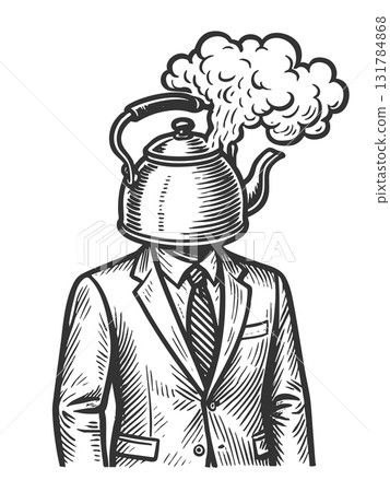 Businessman with steaming kettle head vector Businessman with steaming kettle head vector 131784868