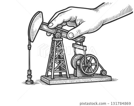 Hand controlling oil pump jack vector illustration 131784869