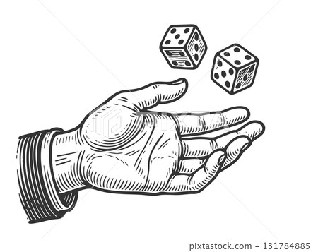Hand throwing dice engraving vector illustration Hand throwing dice engraving vector illustration 131784885