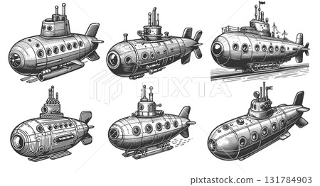 Steampunk Submarines engraving vector collection Steampunk Submarines engraving vector collection 131784903