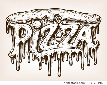 pizza typography melting cheese engraving vector pizza typography melting cheese engraving vector 131784969