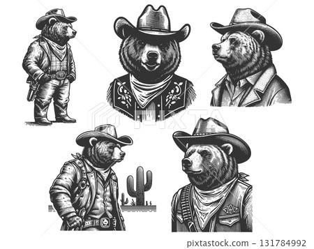 Cowboy Bears in Wild West set raster collection 131784992