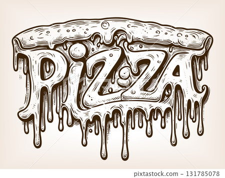 pizza typography melting cheese engraving raster pizza typography melting cheese engraving raster 131785078