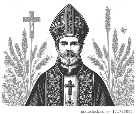 Catholic Bishop with Cross vector illustration 131785095