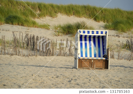 sylt blue and white stripes sunbed on the beach sylt blue and white stripes sunbed on the beach 131785163