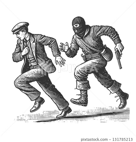 Robber in Mask Chasing Man in Suit vector 131785213