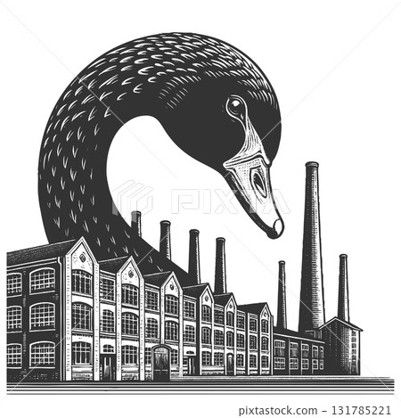 Black Swan Looming Over Industrial Building vector 131785221