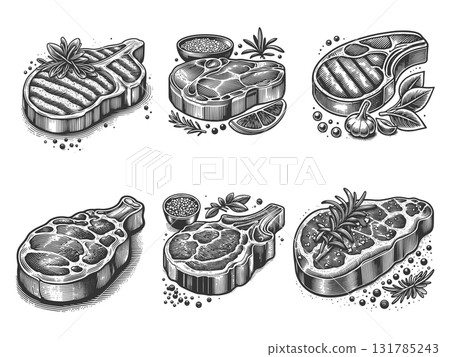 Gourmet Steak and Ingredients vector collection 131785243