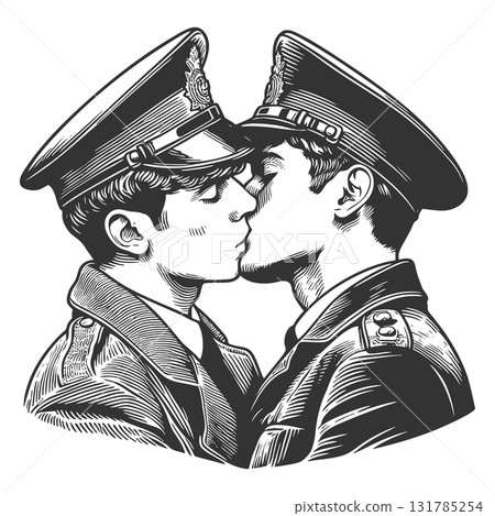 Two Policemen Kissing engraving vector Two Policemen Kissing engraving vector 131785254