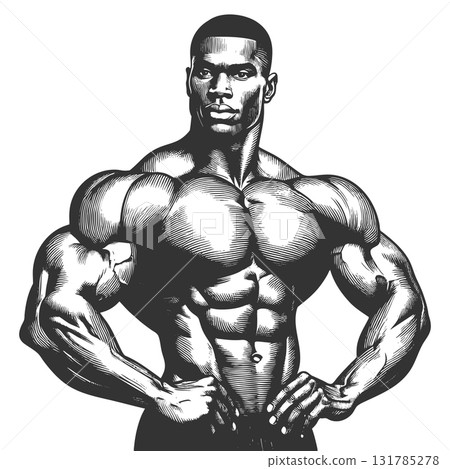 Muscular Bodybuilder Posing engraving raster 131785278