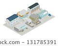 (Isometric) Japanese Townscape with Small Factories and Backstreets, Apartment, Convenience Store, and Bicycle Shop Map 131785391