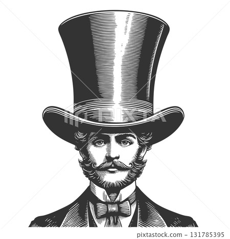 Gentleman with Oversized Top Hat engraving vector 131785395