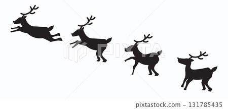Deer or raindeer jumping in silhouette flat design. Isolated on white background, Vector Illustration Deer or raindeer jumping in silhouette flat design. Isolated on white background, Vector Illustration 131785435