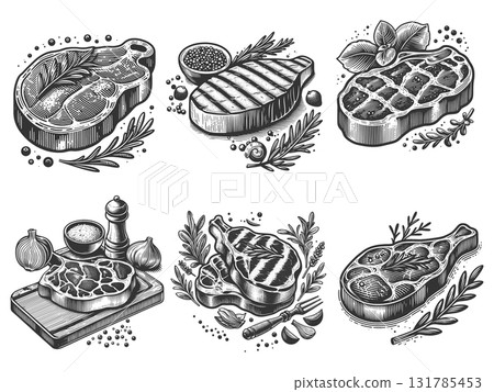 Gourmet Steak and Ingredients vector collection 131785453