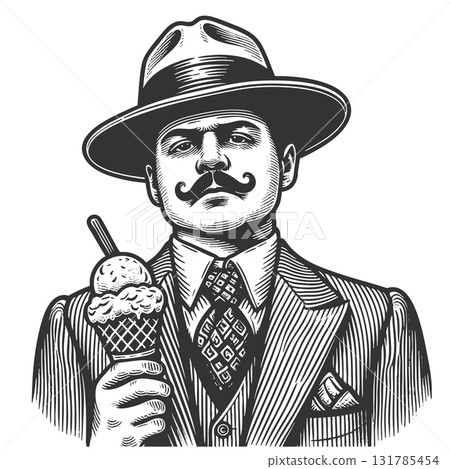Mafioso Holding Ice Cream Cone engraving vector 131785454