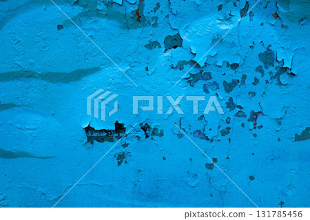Weathered Blue Wall Texture with Peeling Paint for Vintage Urban 80s Aesthetic 131785456
