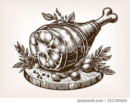 smoked ham with herbs sketch vector illustration smoked ham with herbs sketch vector illustration 131785620