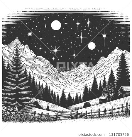 Night Sky Over Mountain Landscape Shooting Stars 131785736