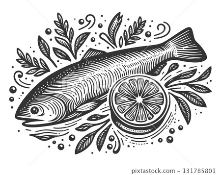 fish with lemon and herbs vector illustration fish with lemon and herbs vector illustration 131785801