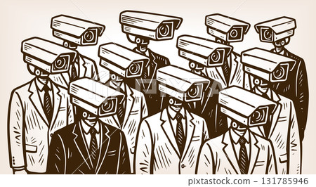 businessmen with CCTV camera heads raster 131785946