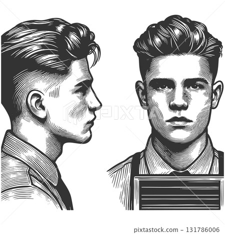 Mugshot of a Handsome Young Man engraving raster 131786006