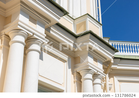 Classic architecture, yellow white building exterior design. Pillars and walls 131786024
