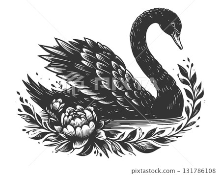 Black Swan Surrounded by Roses Tattoo Style raster Black Swan Surrounded by Roses Tattoo Style raster 131786108