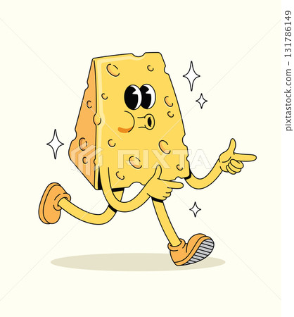 cheese energetic walk groovy cartoon illustration 131786149