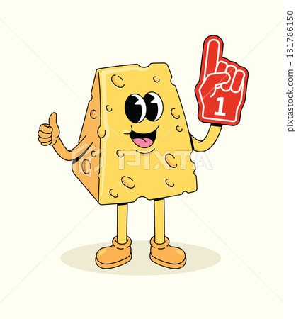 cheese foam hand groovy cartoon illustration 131786150