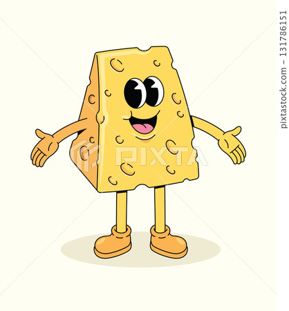 cheese groovy cartoon illustration 131786151