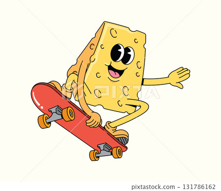 cheese skateboard style groovy cartoon illustration cheese skateboard style groovy cartoon illustration 131786162