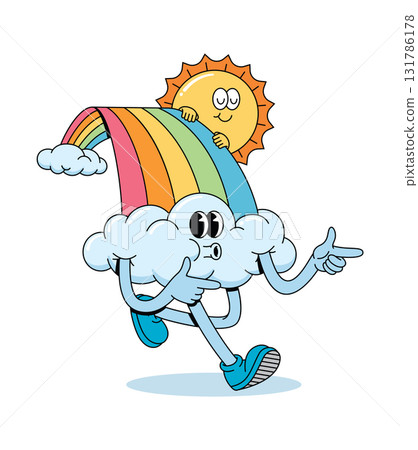 cloud energetic walk groovy cartoon illustration 131786178