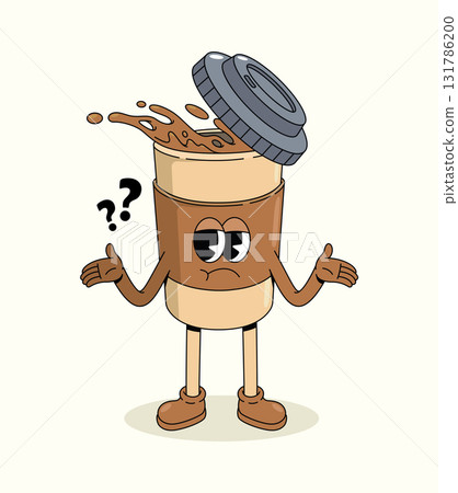 coffee cup confused groovy cartoon illustration 131786200