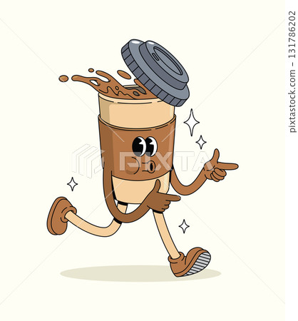 coffee cup energetic walk groovy cartoon illustration coffee cup energetic walk groovy cartoon illustration 131786202