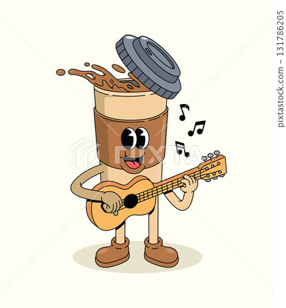 coffee cup guitar groovy cartoon illustration coffee cup guitar groovy cartoon illustration 131786205