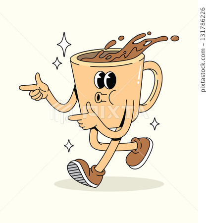 coffee energetic walk groovy cartoon illustration 131786226