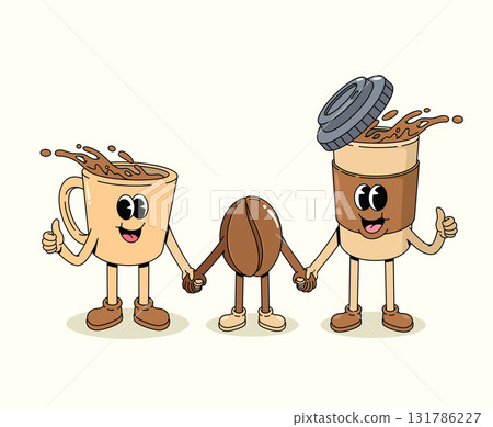 coffee family groovy cartoon illustration 131786227