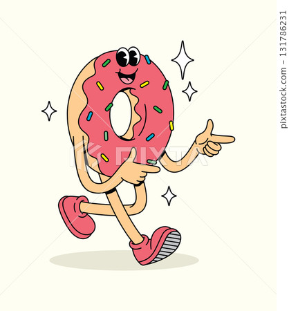 donut energetic walk groovy cartoon illustration 131786231