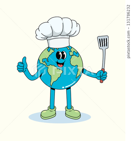 earth chef groovy cartoon illustration 131786232