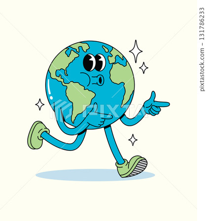 earth energetic walk groovy cartoon illustration 131786233