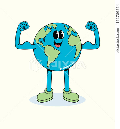 earth strong groovy cartoon illustration 131786234